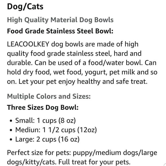 LEACOOLKEY Stainless Steel 2 Pack Dog/Cat Bowls New With Tags  Sz. Sall - Picture 8 of 16